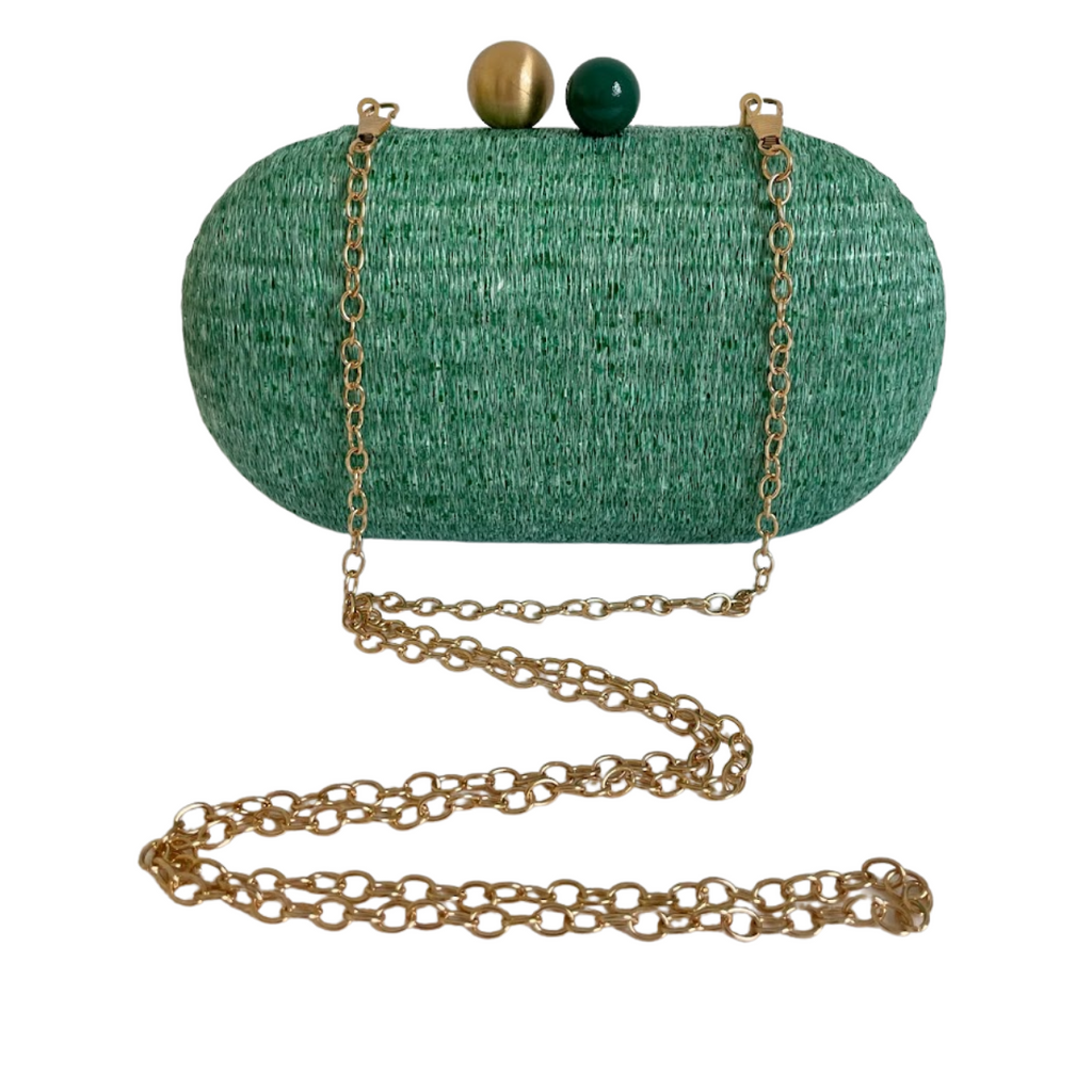 Bolsa de Festa Clutch Palha Oval Verde Turquesa