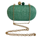 Bolsa de Festa Clutch Palha Oval Verde Turquesa