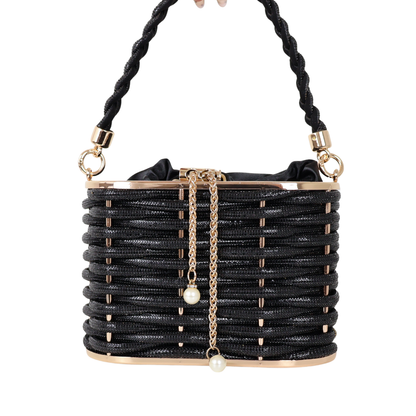 Bolsa de Mão Cesto em Pedraria Preta