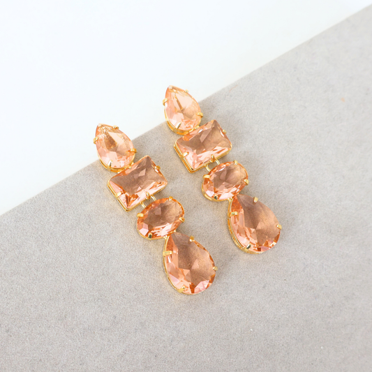 Brinco Dourado e Cristal Champagne - Semijoia