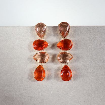 Brinco Dourado e Cristal Laranja e Champagne - Semijoia