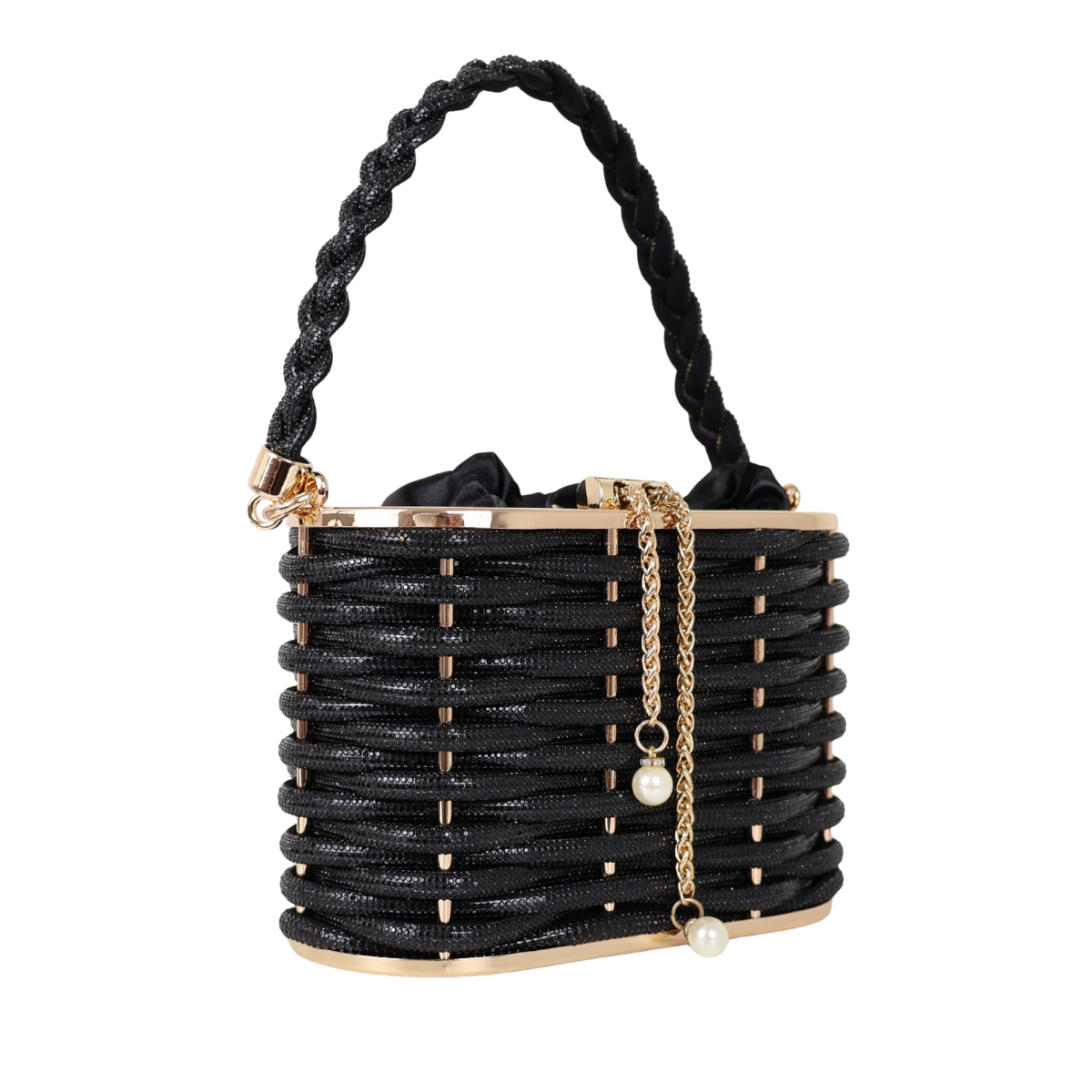 Bolsa de Mão Cesto em Pedraria Preta
