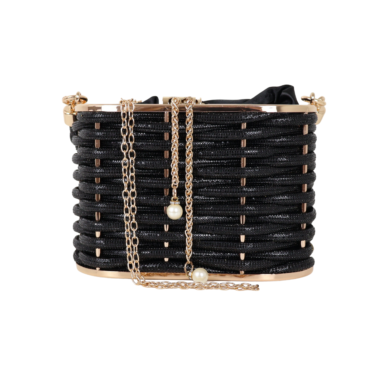 Bolsa de Mão Cesto em Pedraria Preta