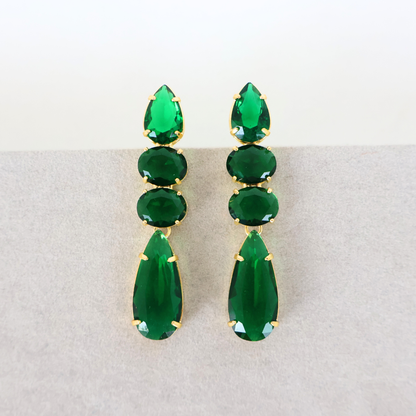 Brinco Dourado e Cristal Verde - Semijoia