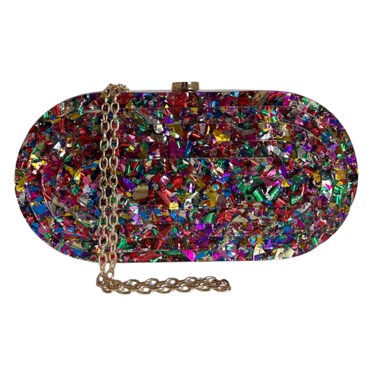 Bolsa de Festa Clutch Acrílico Oval Perolada Colorida