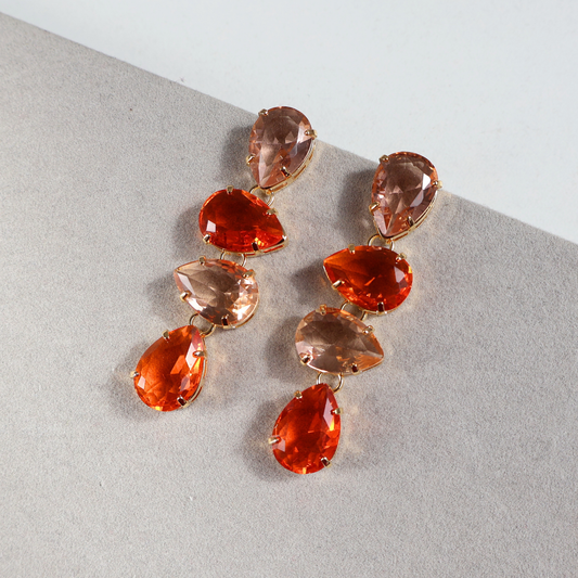 Brinco Dourado e Cristal Laranja e Champagne - Semijoia