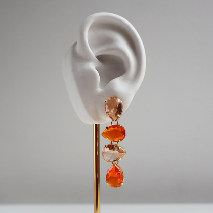 Brinco Dourado e Cristal Laranja e Champagne - Semijoia
