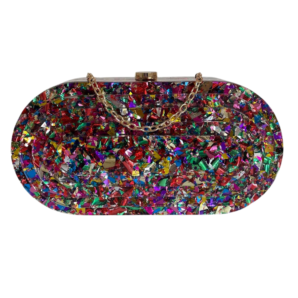 Bolsa de Festa Clutch Acrílico Oval Perolada Colorida