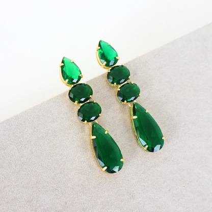 Brinco Dourado e Cristal Verde - Semijoia