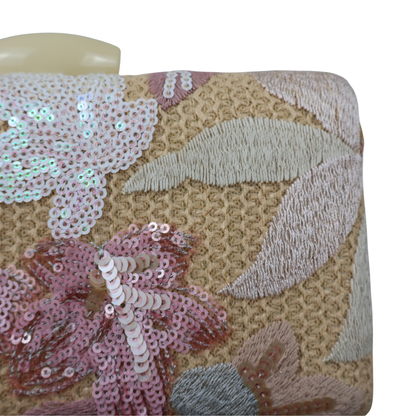 Bolsa Clutch Festa Bordada Flores Rosa
