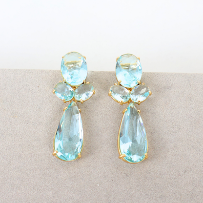 Brinco Dourado e Cristal Azul Claro - Semijoia