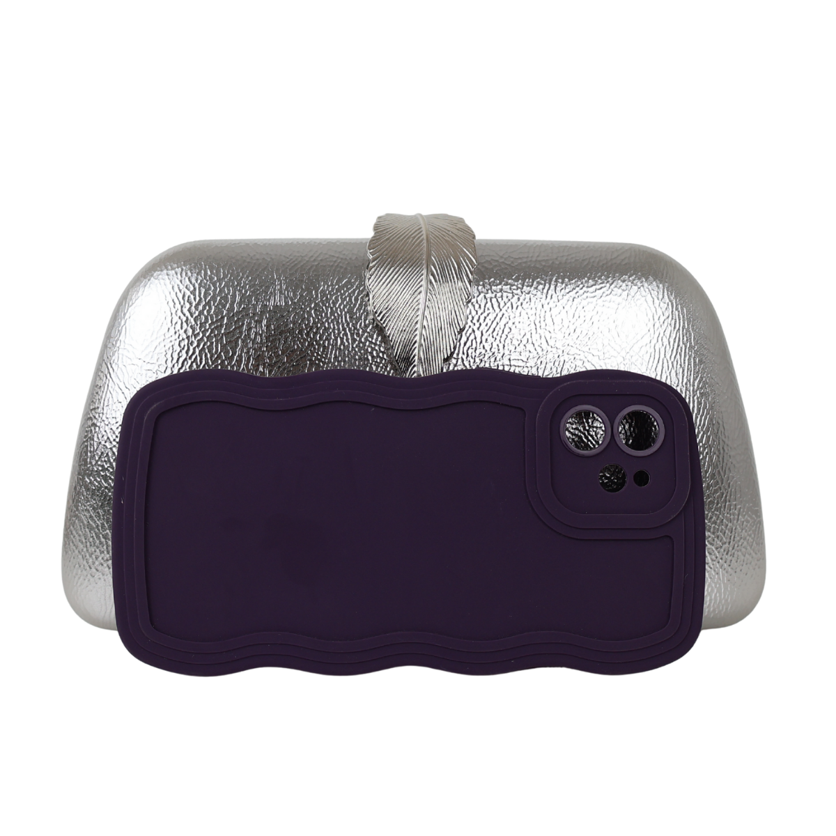 Bolsa Clutch Festa Fecho de Folha Prata