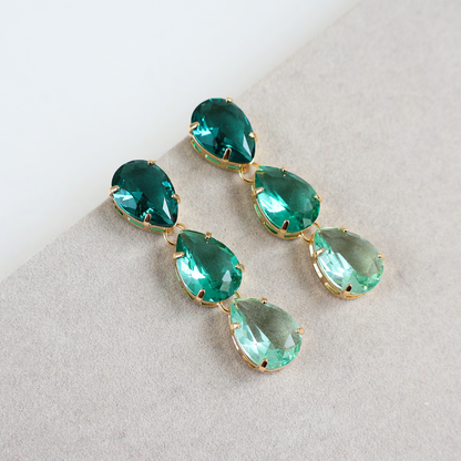 Brinco Dourado e Cristal Verde - Semijoia