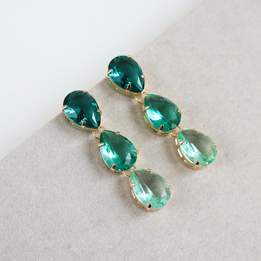 Brinco Dourado e Cristal Verde - Semijoia