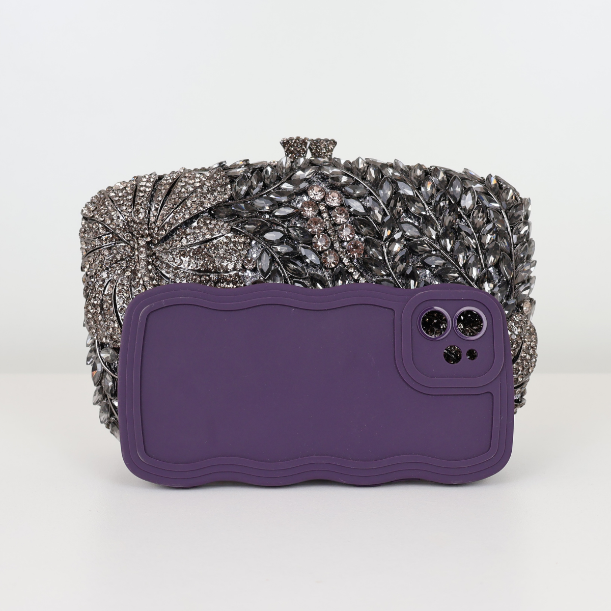 Bolsa Festa Clutch Pedraria Strass Prata Grafite
