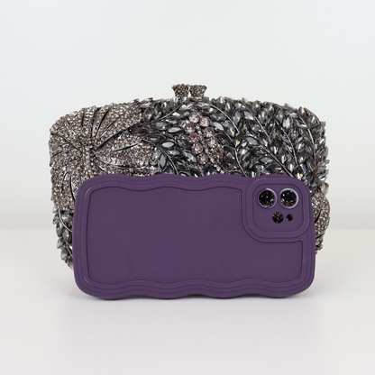 Bolsa Festa Clutch Pedraria Strass Prata Grafite