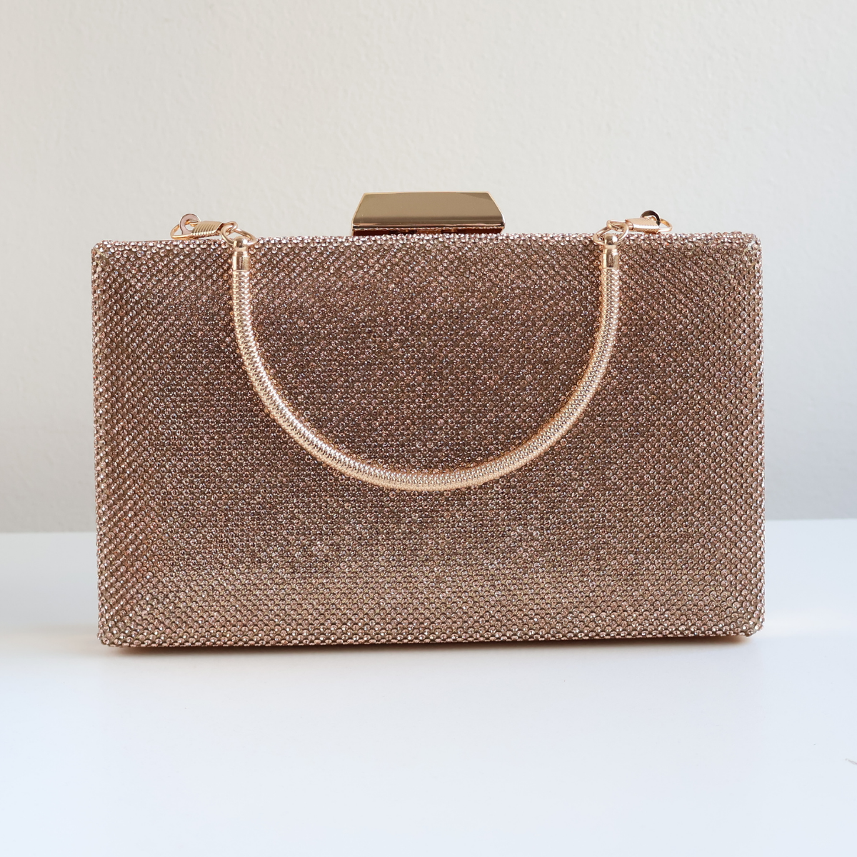 Bolsa Festa Clutch Brilho Rosê Gold
