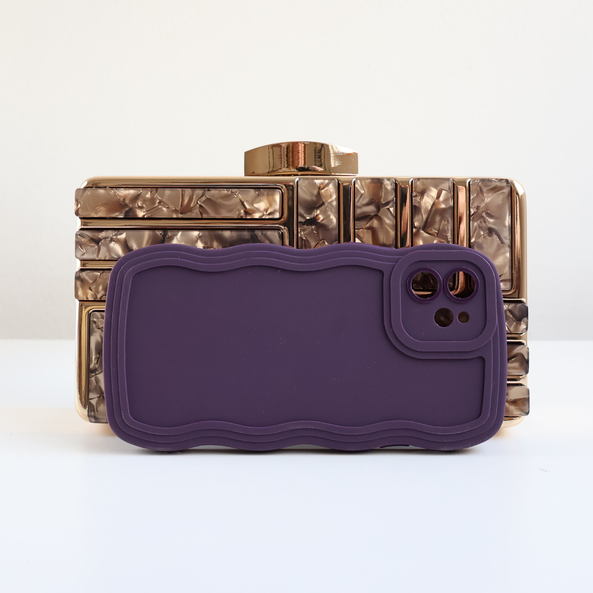 Bolsa de Festa Clutch Perolada Metalizada Bronze - ReUse