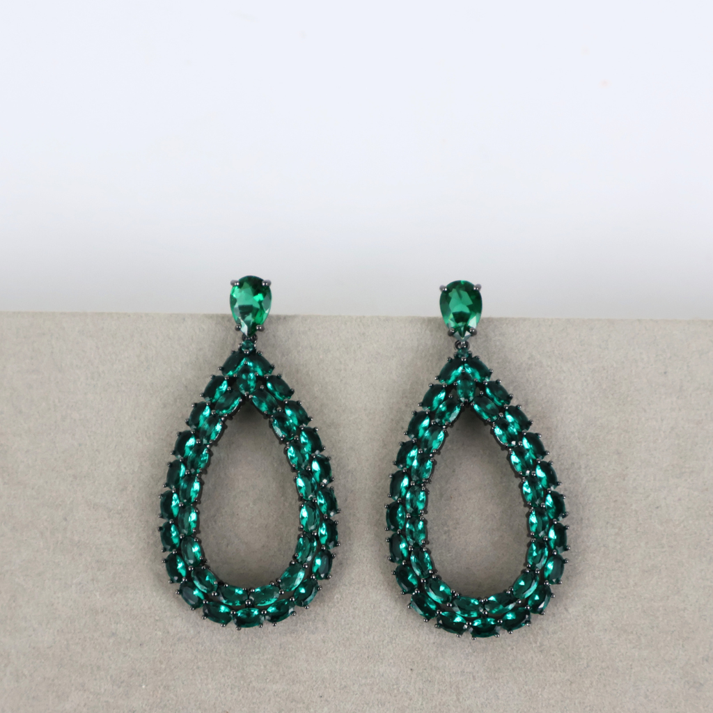 Brinco Prateado e Cristal Verde - Semijoia