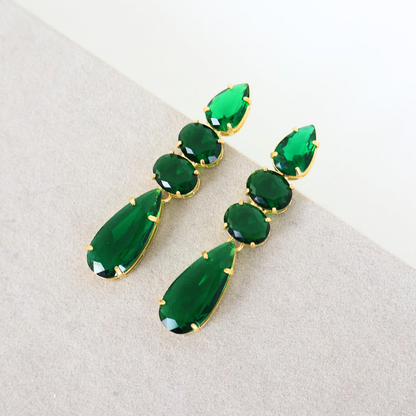 Brinco Dourado e Cristal Verde - Semijoia