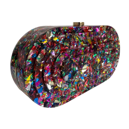 Bolsa de Festa Clutch Acrílico Oval Perolada Colorida