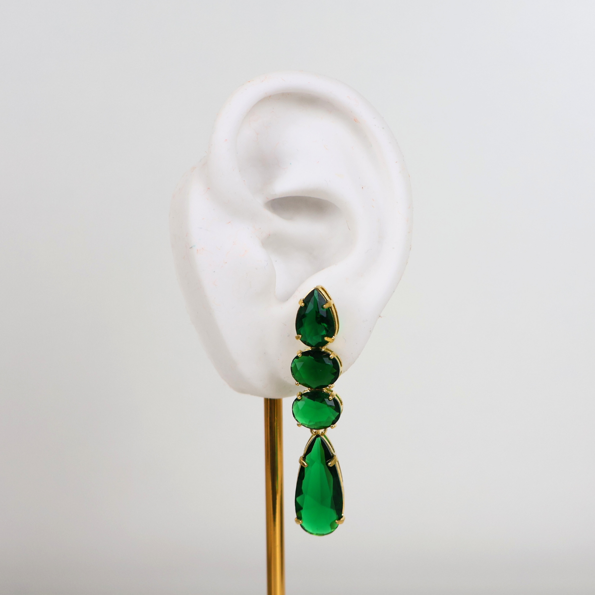 Brinco Dourado e Cristal Verde - Semijoia