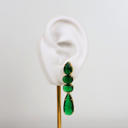 Brinco Dourado e Cristal Verde - Semijoia