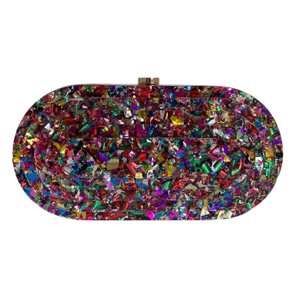 Bolsa de Festa Clutch Acrílico Oval Perolada Colorida