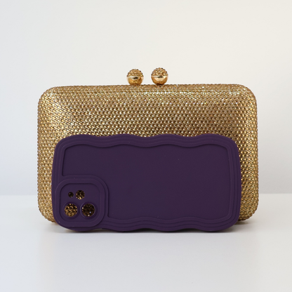 Bolsa Festa Clutch Pedraria Strass Dourada