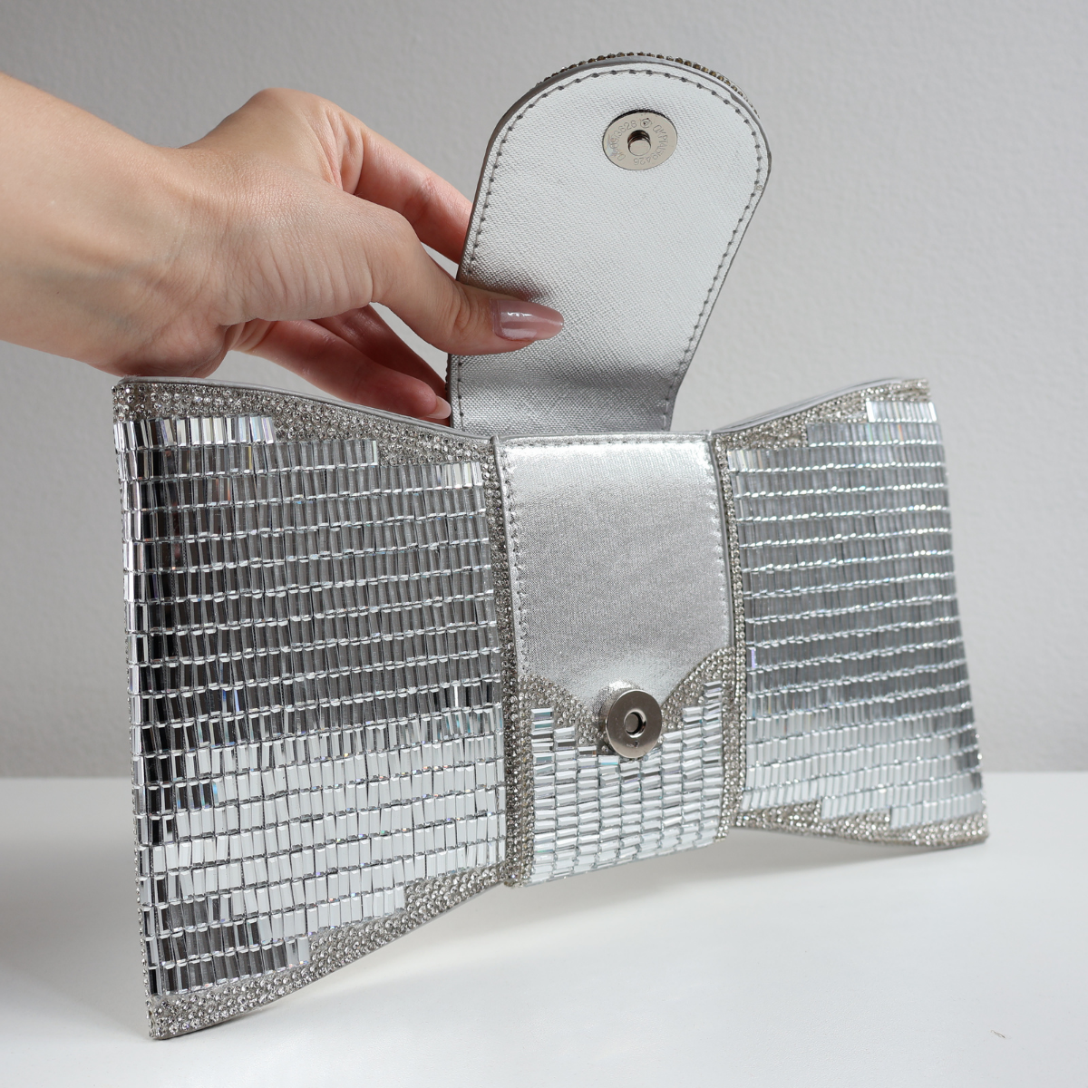 Bolsa Carteira de Festa Clutch Espelhada Prata