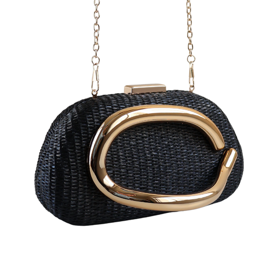 Bolsa de Festa Clutch Palha Preta