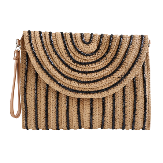 Bolsa Carteira Envelope de Palha Bege
