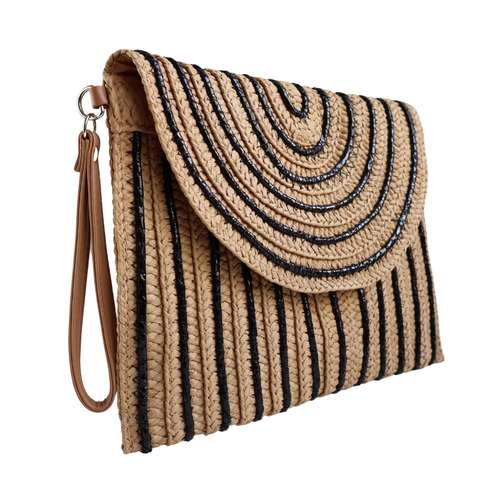 Bolsa Carteira Envelope de Palha Bege