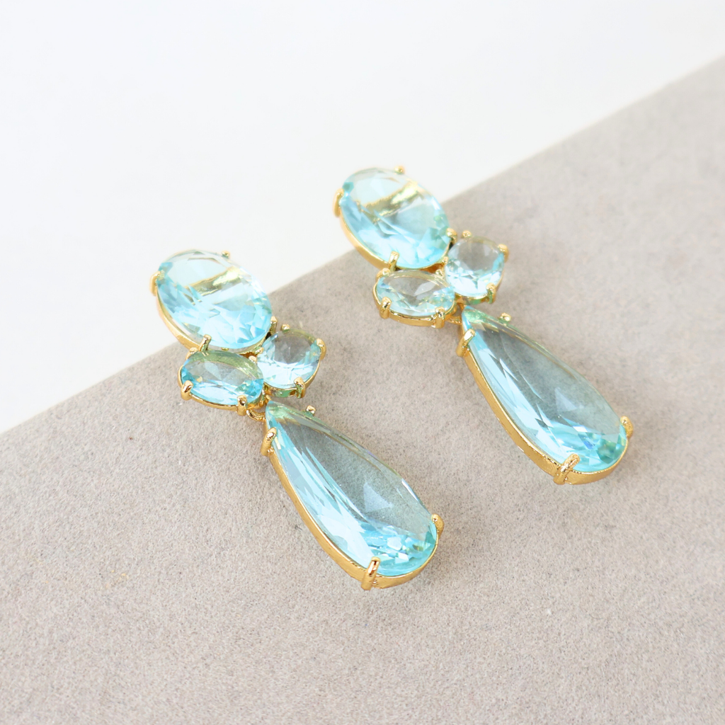 Brinco Dourado e Cristal Azul Claro - Semijoia