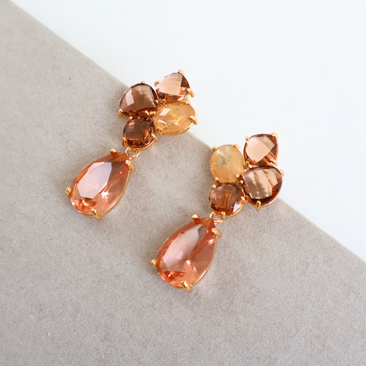 Brinco Dourado e Cristal Champagne - Semijoia