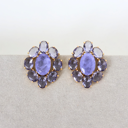 Brinco Dourado e Cristal Roxo - Semijoia