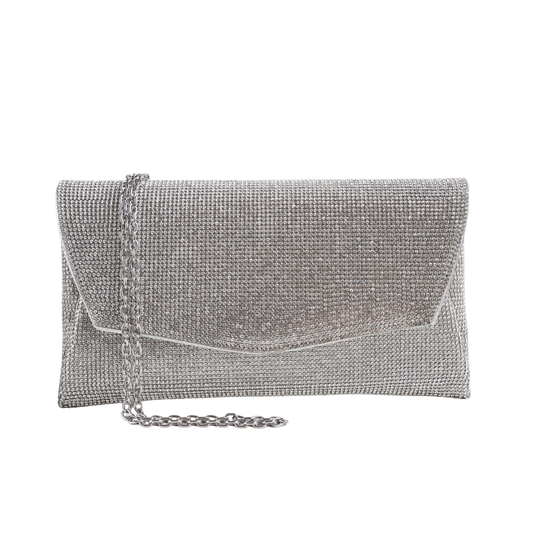 Bolsa Carteira de Festa Clutch Strass Prata