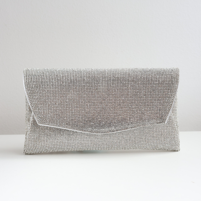 Bolsa Carteira de Festa Clutch Strass Prata