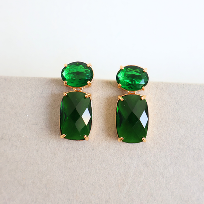 Brinco Dourado e Cristal Verde - Semijoia