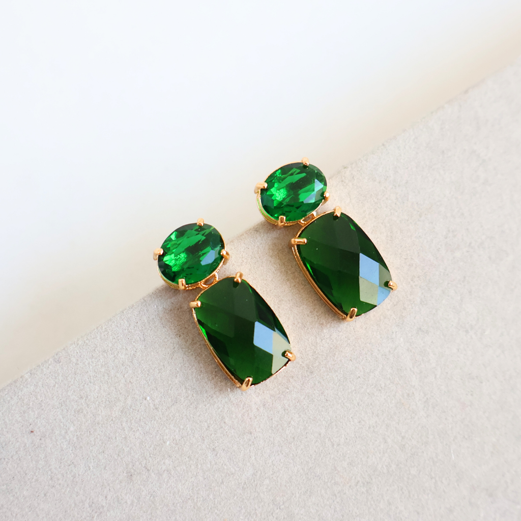 Brinco Dourado e Cristal Verde - Semijoia