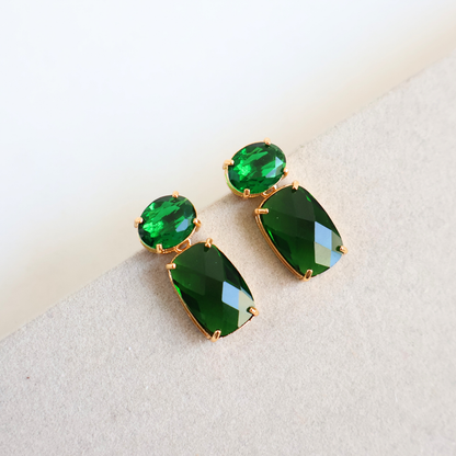 Brinco Dourado e Cristal Verde - Semijoia