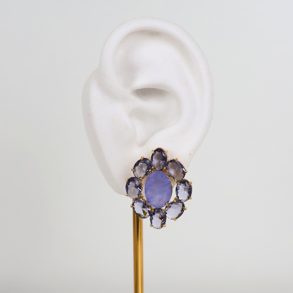 Brinco Dourado e Cristal Roxo - Semijoia