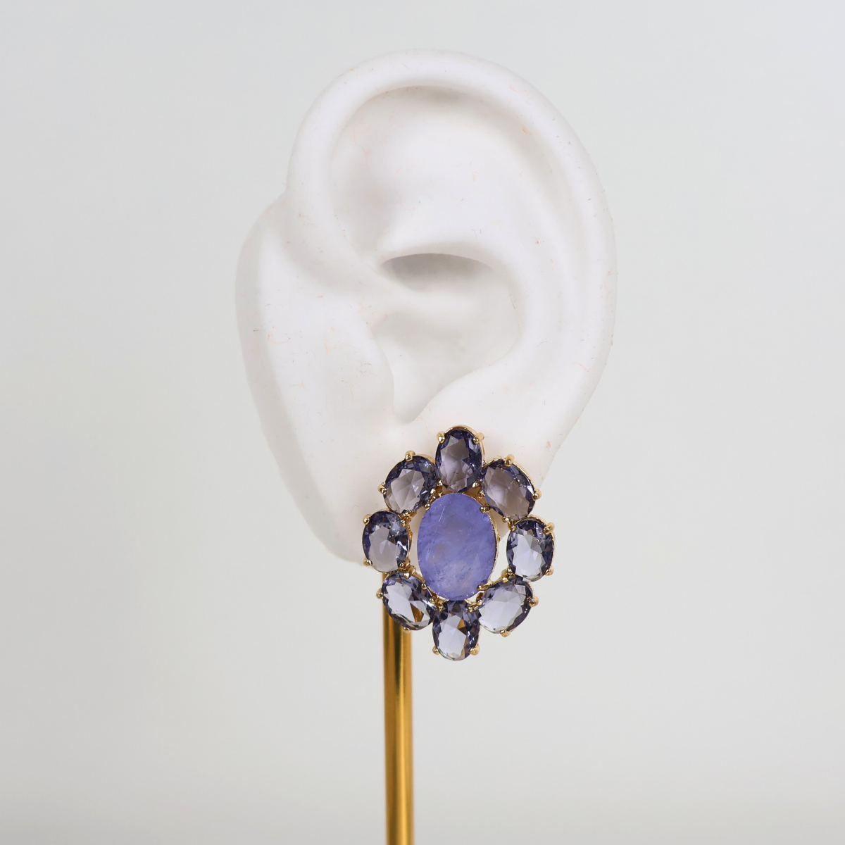 Brinco Dourado e Cristal Roxo - Semijoia