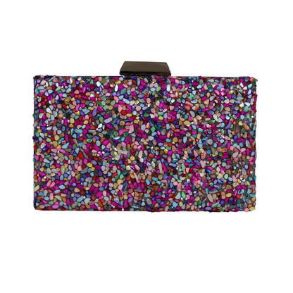 Bolsa de Festa Clutch Pedraria Colorida - Metal Prata