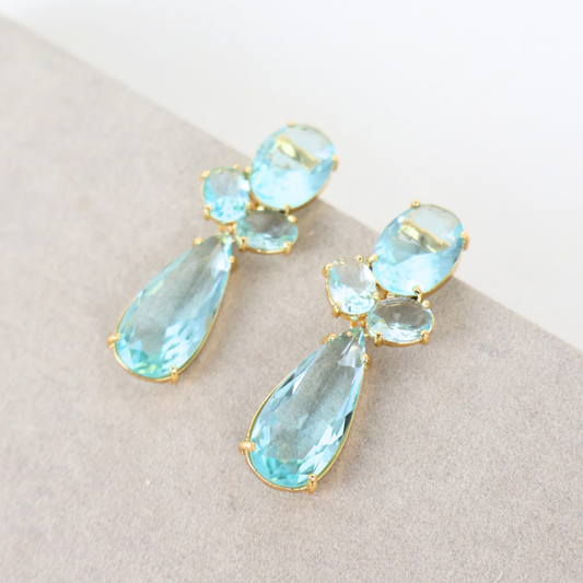 Brinco Dourado e Cristal Azul Claro - Semijoia