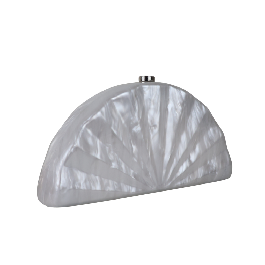 Bolsa de Festa Clutch Acrílico Perolado Meia Lua Branca