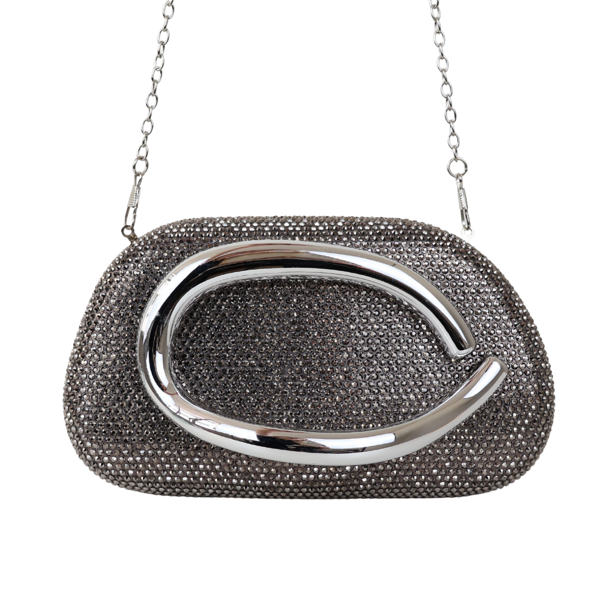 Bolsa Festa Clutch Strass Prata Grafite