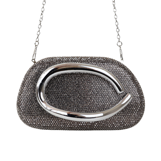 Bolsa Festa Clutch Strass Prata Grafite