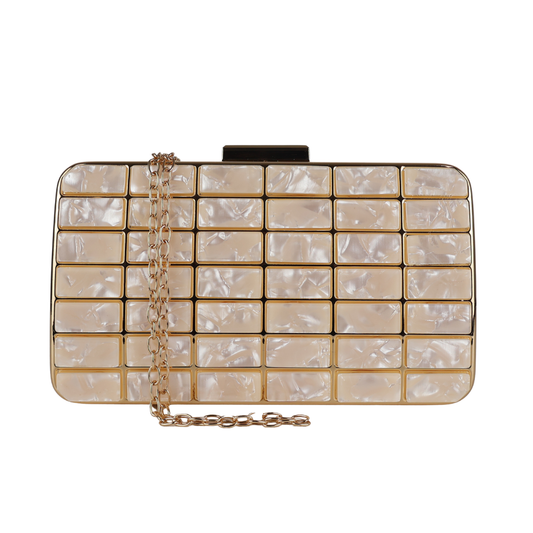 Bolsa de Festa Clutch Metalizada Perolada Bege