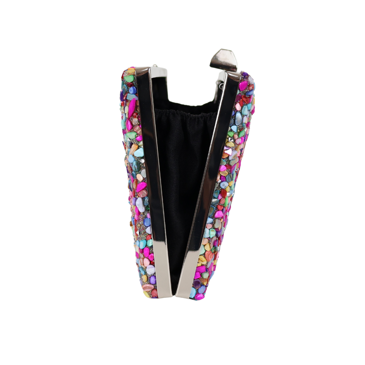 Bolsa de Festa Clutch Pedraria Colorida - Metal Prata